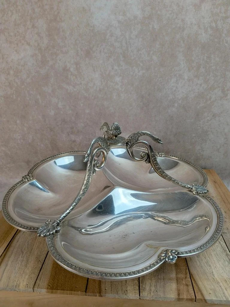 Oude Roux-marquiand hors-d’œuvre dienblad – Zilverkleurig metaal – Zwanendecor – photo 6